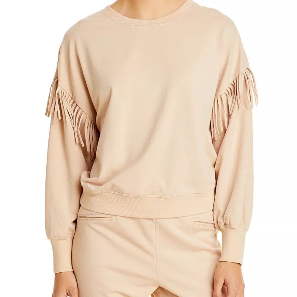 Sundays “Jane” Fringe‎ Trimmed Sweatshirt In Ivory Smoke Size Med